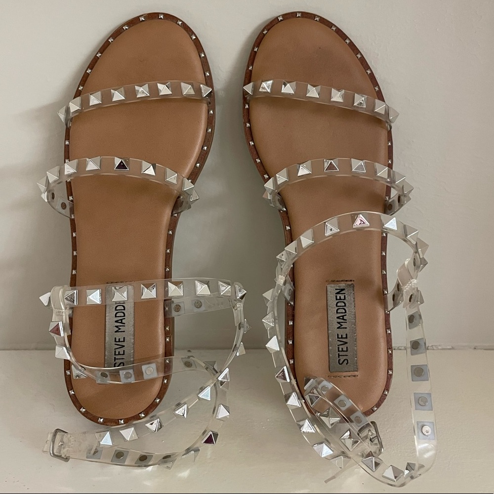 Steve Madden nude/clear silver studded sandals
